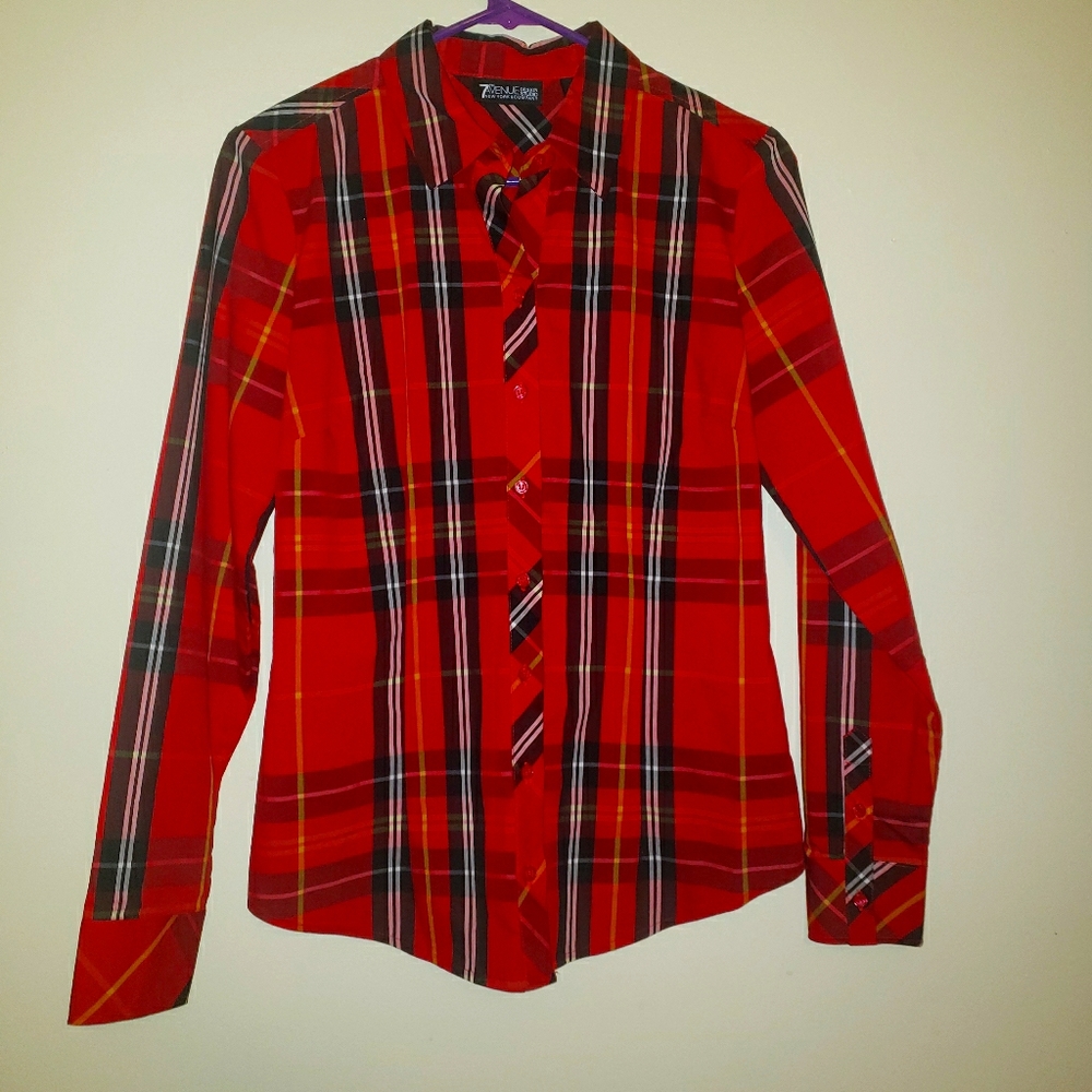 7th Avenue Red Plaid Button Down - Picture 1 of 3